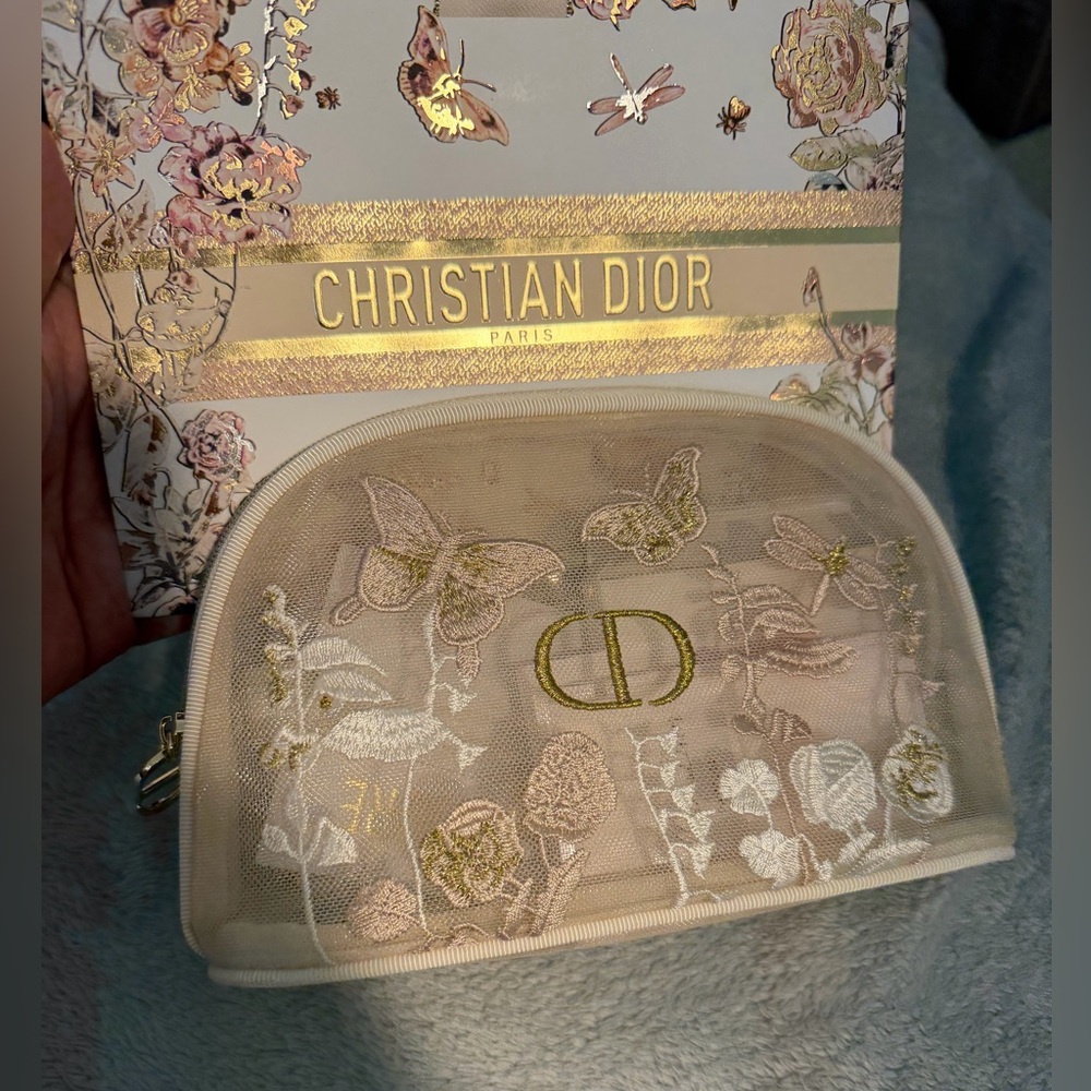 Christian Dior makeup pouch with goodies